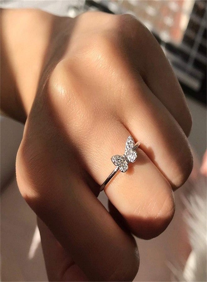 AZQ 925 Sterling Silver Fashion 18k Gold Butterfly Ring Shiny Cubic Zirconia Anniversary Promise Tail Rings CZ Classic Eternity Engagement Wedding Band Ring for Wome (US Code 9) - Image 4